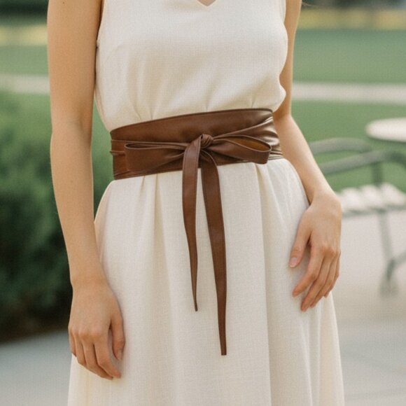 Accessories - Faux Leather Corset Style Wrap and Tie Wide Belt